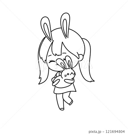 A girl is holding a rabbit A girl is holding a rabbit 121694804