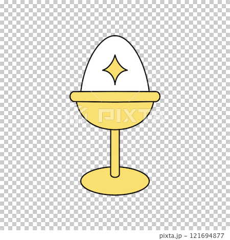 A cartoon egg with a star on top of it is sitting in a yellow cup A cartoon egg with a star on top of it is sitting in a yellow cup 121694877