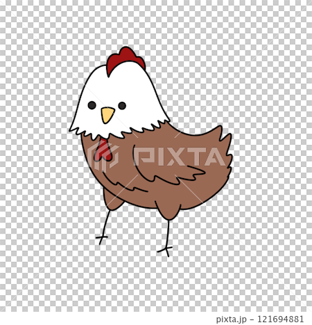 A cartoon chicken with a red beak and red comb 121694881