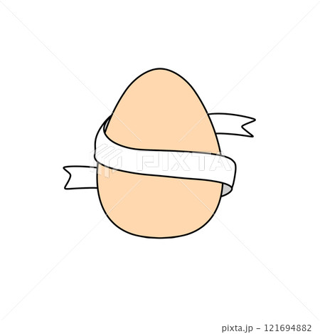 A cartoon egg with a ribbon around it 121694882