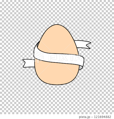 A cartoon egg with a ribbon around it 121694882