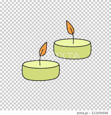 Two candles with a leaf on top of them Two candles with a leaf on top of them 121694886