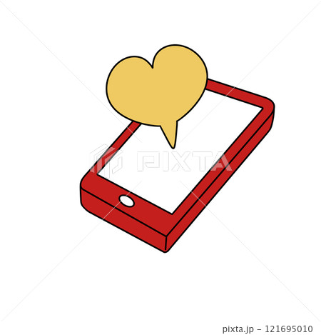 A red cell phone with a heart on it A red cell phone with a heart on it 121695010
