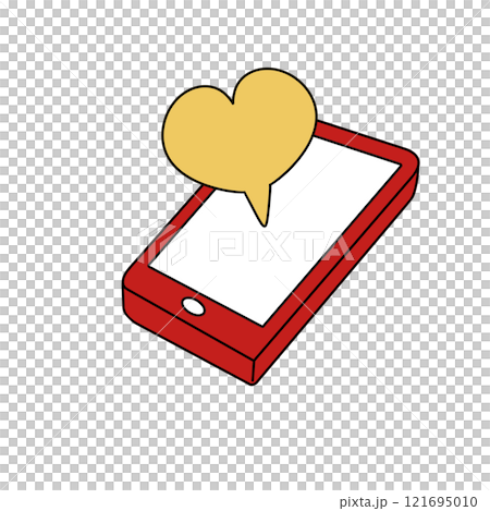 A red cell phone with a heart on it 121695010