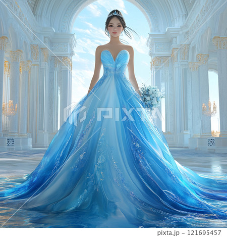 ブルーウェディングドレスを着た女性 ブルーウェディングドレスを着た女性 121695457