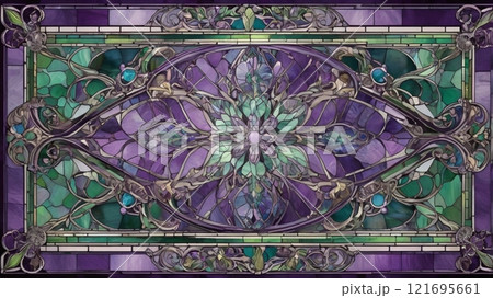 ステンドグラス風の紫と緑の背景壁紙 ステンドグラス風の紫と緑の背景壁紙 121695661