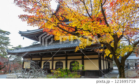 Nanzen-ji Temple Building with Autumn Foliage, Kyoto. 121695719