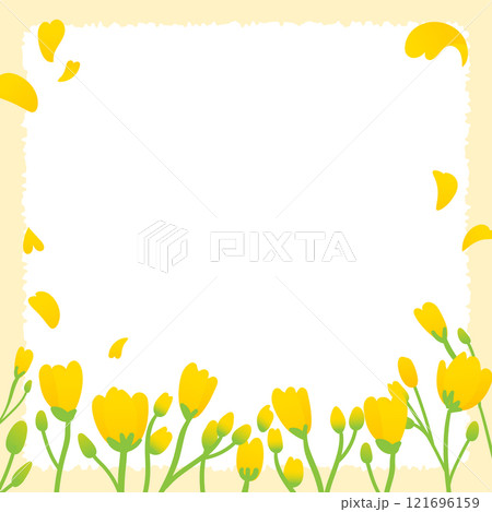 Spring frame with freesia flowers and petals flying Spring frame with freesia flowers and petals flying 121696159