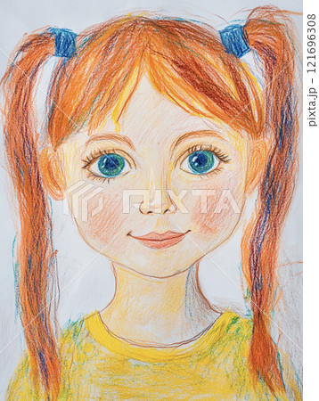 子供がクレヨンで描いた女の子　AI画像 121696308