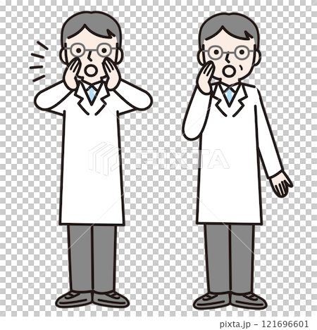 A man in a white coat calling out (whole body): Illustration material 121696601