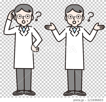 一個穿著白大褂的男人在思考（全身）：插畫素材 121696603
