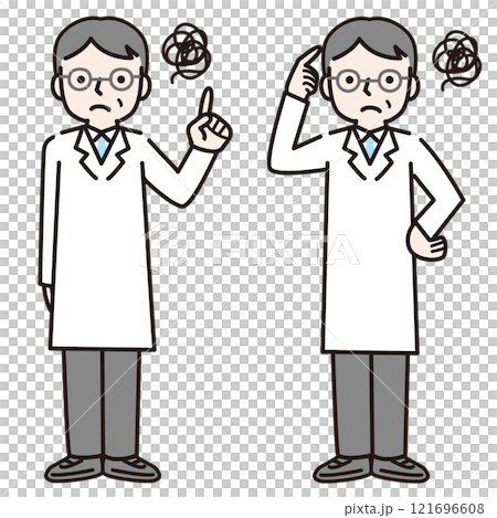 A man in a white coat who is worried (whole body): Illustration material 121696608