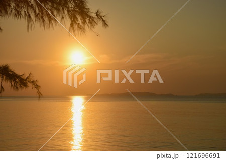 landscape of sea on sunrise at Mae Pim cape beach travel location in Thailand    121696691