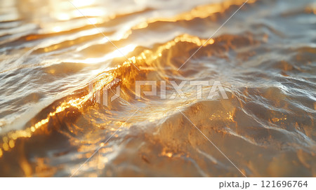 Intricate Wave Textures Revealing Light Refractions Under Golden Hour Glow 121696764