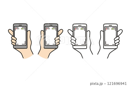 REC画面のスマホを持つ手のイラスト 121696941
