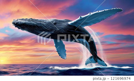 夕日に照らされるクジラ 121696974