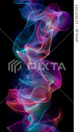 Fluid Neon Light Streams Cascading Across Dark Space Creating Intricate Narratives 121697203