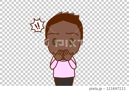 (Front view of upper body) An African-American boy turns pale in shock after seeing an unbelievable scene 121697211