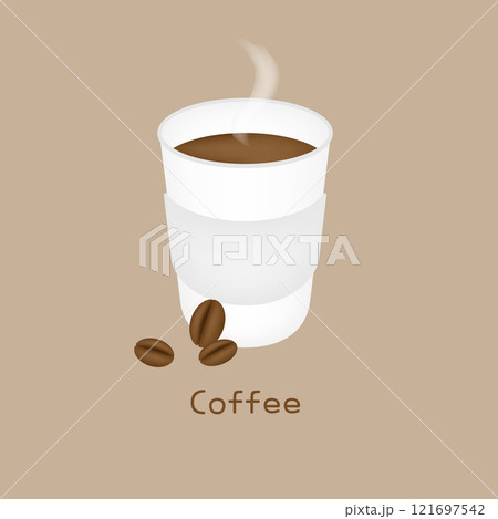 Hot Americano in coffee beans and takeout cups. 121697542