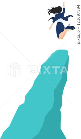 崖にたたずむビジネスウーマンのイラスト 121697594