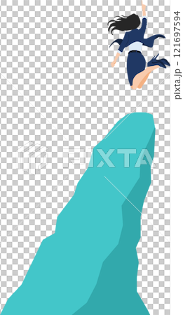 崖にたたずむビジネスウーマンのイラスト 121697594