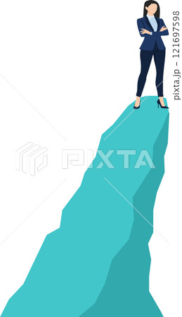 崖にたたずむビジネスウーマンのイラスト 121697598