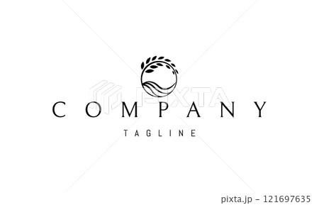 Vector logo with an abstract image of a farmers field with a wheat ear. Vector logo with an abstract image of a farmers field with a wheat ear. 121697635