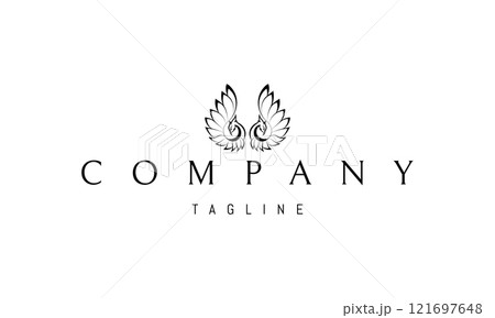 Vector logo with an abstract image of two birds with raised wings. Vector logo with an abstract image of two birds with raised wings. 121697648