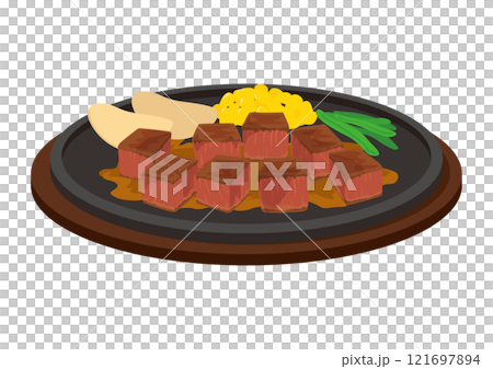 鐵板上牛排丁的插圖 121697894