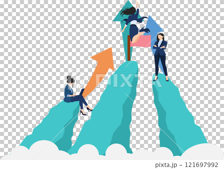 Illustration of a businesswoman achieving her goal 121697992