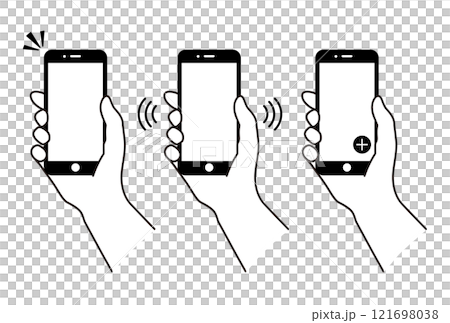 Illustration of a hand holding a smartphone 121698038