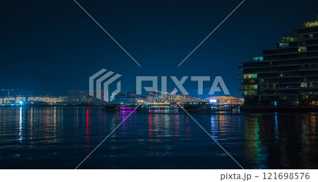 Yas Island Night View from Al Raha in Abu Dhabi, UAE 121698576