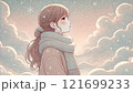 雪の降る空を見上げる女性 121699233