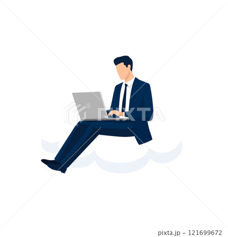 雲の上で仕事するビジネスマン、クラウドサービスのイメージイラスト、ベクター 雲の上で仕事するビジネスマン、クラウドサービスのイメージイラスト、ベクター 121699672