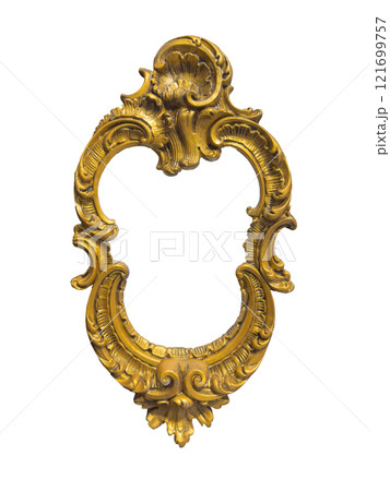 Vintage picture frame. Classic baroque design in gold and brown with an ornate, irregular oval shape 121699757