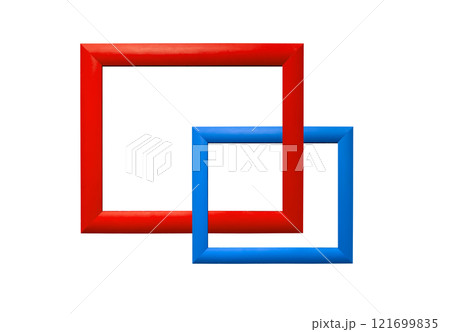 Surreal intertwined picture frames. Two overlapping rectangular frames in red and blue, creating a Surreal intertwined picture frames. Two overlapping rectangular frames in red and blue, creating a 121699835