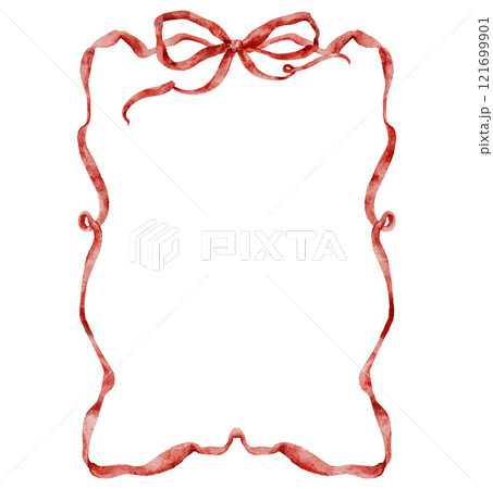 Watercolor red bows frame. Hand-drawn gift bow isolated on white background. Holiday illustration for design, print, fabric or background. Watercolor red bows frame. Hand-drawn gift bow isolated on white background. Holiday illustration for design, print, fabric or background. 121699901