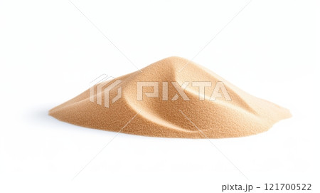 A small neat pile of golden sand on a white background. It is used in construction, design and natural illustrations. 121700522