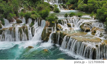 Krka Waterfalls with turquoise water Krka Waterfalls with turquoise water 121700606