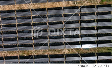 Aerial view of solar power station 121700614