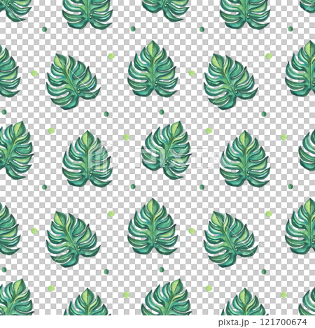 Tropical leaves, seamless watercolor pattern, Tropical background, green leaves, Watercolor palm leaves, exotic pattern on a white background. For fabric, children's clothing, packaging. Tropical leaves, seamless watercolor pattern, Tropical background, green leaves, Watercolor palm leaves, exotic pattern on a white background. For fabric, children's clothing, packaging. 121700674