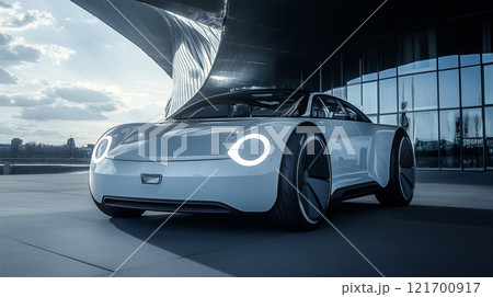 Futuristic electric sports car speeding through a modern urban cityscape Futuristic electric sports car speeding through a modern urban cityscape 121700917