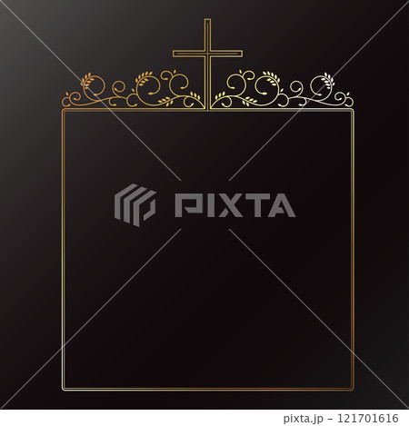 Golden square frame with Christian cross and floral patterns 121701616