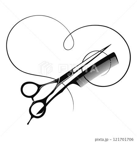 Scissors comb and curl hair heart silhouette 121701706