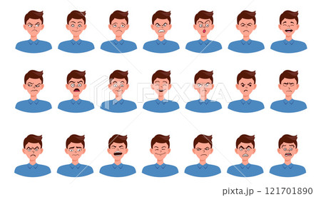 Portraits of man. Boy Avatar.  Male emotions. 121701890