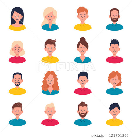 Set of portraits and avatars of man and woman.Facial expression. Set of portraits and avatars of man and woman.Facial expression. 121701893