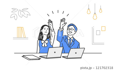 ハイタッチする制服の男女 121702318