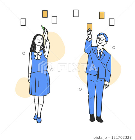 企画を考える制服の男女 121702328