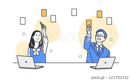 企画を考える制服の男女 121702332