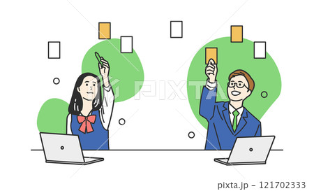 企画を考える制服の男女 121702333